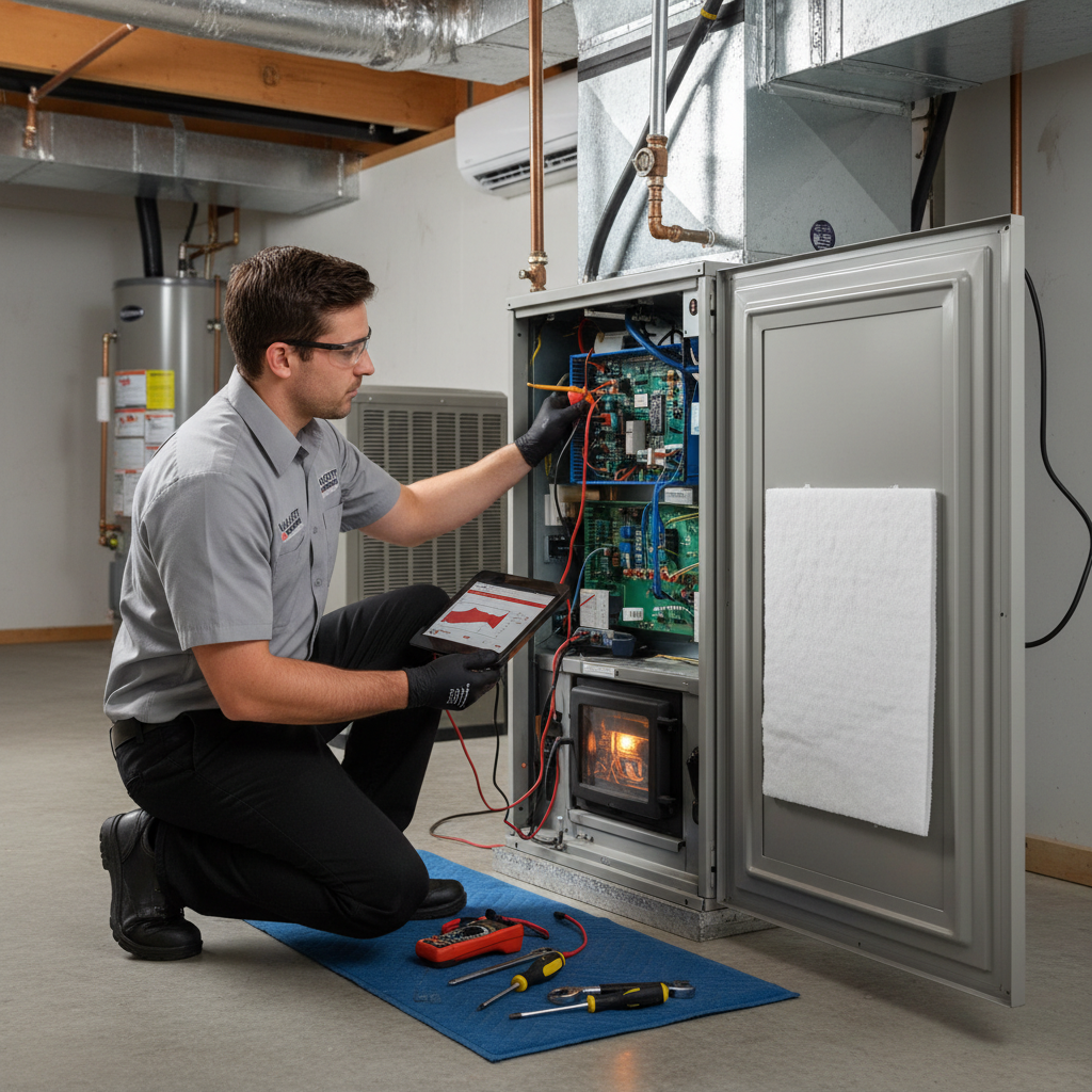 technician tinkering with an HVAC system HVAC system being checked by a technician