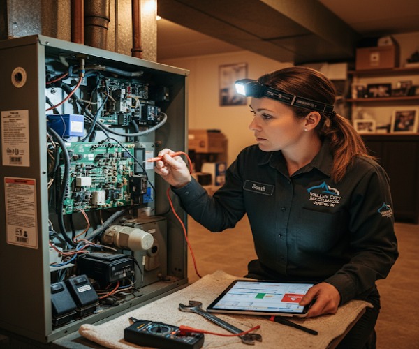 technician tinkering with a broken down hvac system